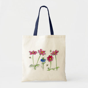 Roze Kosmos Waterverf Bloemen Honingbijen Tote Bag