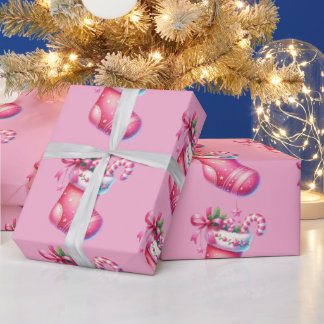 Roze Kous Kerstvakantie Cadeaupapier