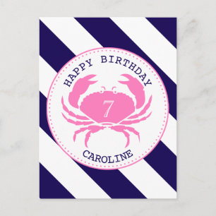 Roze krab Nautical Birthday Uitnodiging