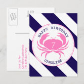 Roze Krab Nautische verjaardag Uitnodiging (Voorkant / Achterkant)