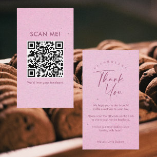 Roze Kraft Elegante Script Laat een Review QR Code Visitekaartje