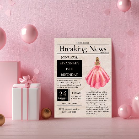 Roze Krant Quinceañera Zalmroze Kaart