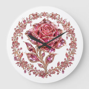 Roze Kristallen Roos Diamanten Krans Kunst Grote Klok