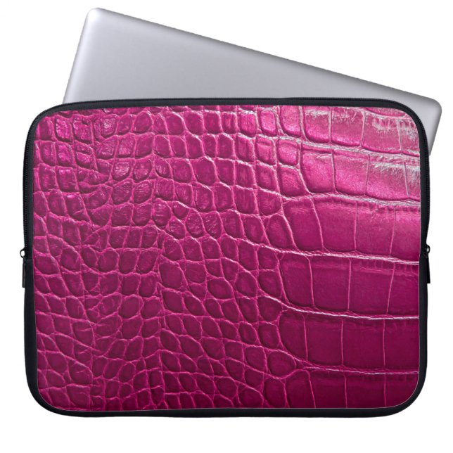 Roze krokodille huidtextuur laptop sleeve (Voorkant)