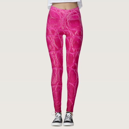 Roze krokodillenhuid, lederen textuur leggings (Voorkant)