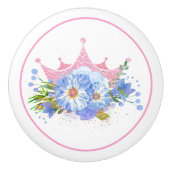 Roze Kroon en Bloemen Lade Trekknop Keramische Knop (Voorkant)