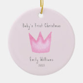 Roze Kroon Foto Baby's Eerste Kerstmis Keramisch Ornament (Voorkant)