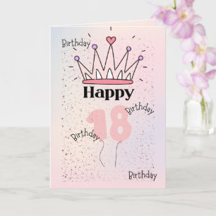 Roze Kroon “Gelukkig 18” Verjaardagskaart   Elegan Kaart