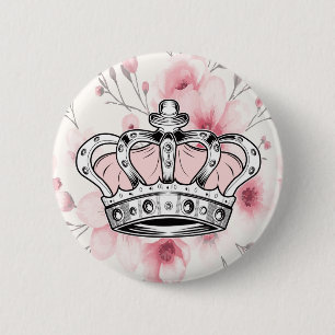 Roze Kroon Koningin Royal Glam Bloemrijke Esthetie Ronde Button 5,7 Cm