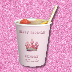 Roze Kroon Sprookjes Prinses Verjaardag Papieren Bekers