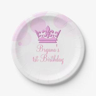 Roze Kroon & Stippen Royal Birthday Party Custom Papieren Bordje