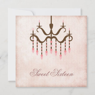Roze Kroonluchter Sweet 16 Feest Kaart