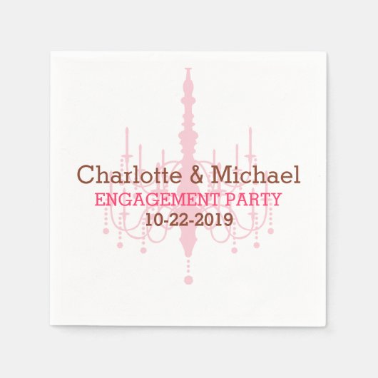 Roze kroonluchter verlovingsfeest servetten (Voorkant)