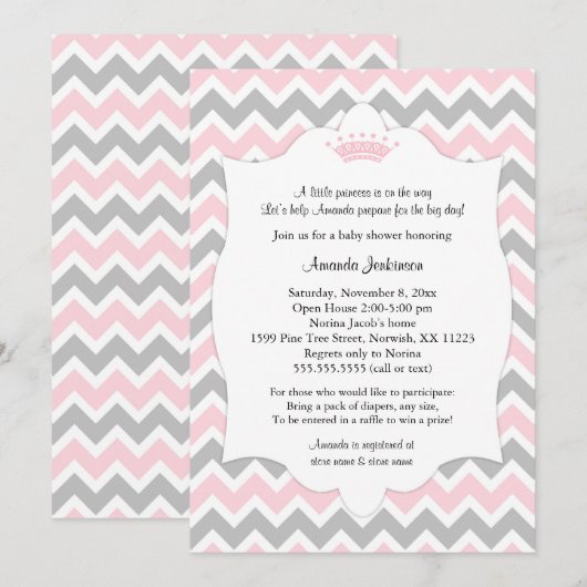 Roze kroonprinses Baby shower nodigt/meisje prinse Kaart (Voorkant / Achterkant)