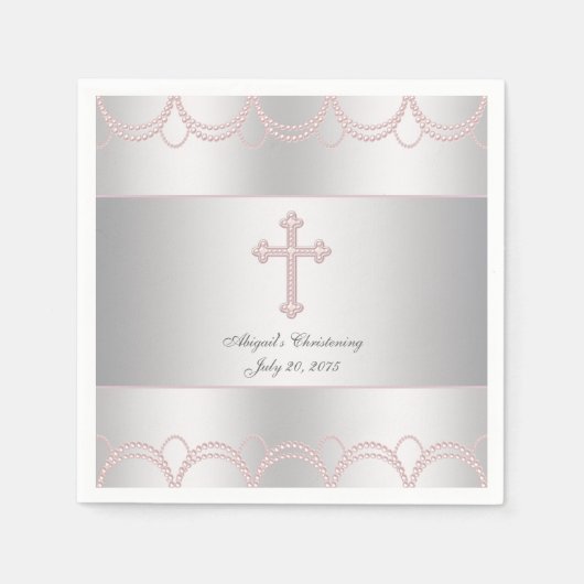 Roze Kruis Doop Servetten (Voorkant)