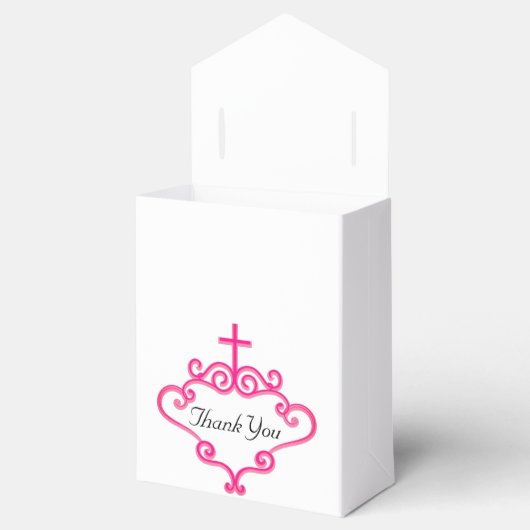  Roze Kruis en Scroll  Baptisme Bedankdoosjes (Geopend)