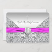 Roze Kruis Meisjes Roze Eerste Communie Kaart (Voorkant)