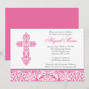 Roze  kruisriddermeisje Baptisme Christening Kaart