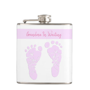 Roze kunst Baby Voetafdrukken oma om zwanger te zi Heupfles