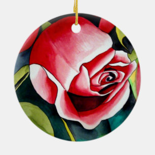 Roze kunstbloem voor het schilderen van waterverf  keramisch ornament
