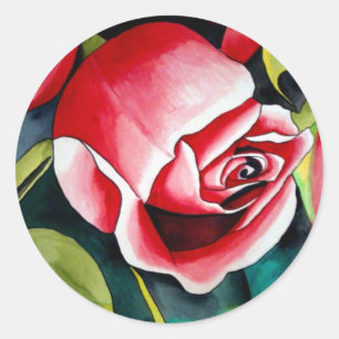 Roze kunstbloem voor het schilderen van waterverf ronde sticker