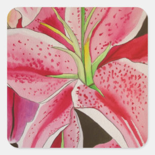 Roze kunstbloem voor waterverf vierkante sticker