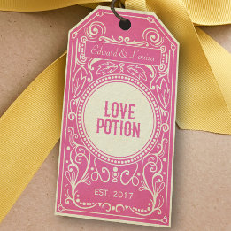Roze kunstdeco-liefdesvermelding apothecair etiket cadeaulabel