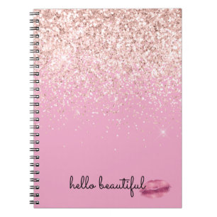 Roze Kus Lippen Blush Glitter Notitieboek