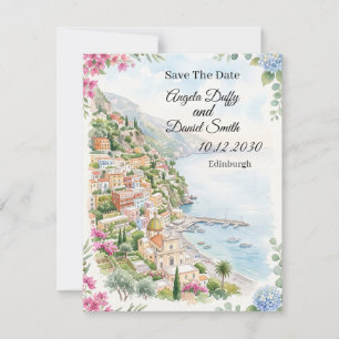 Roze Kust Bloemstuk Save The Date Kaart