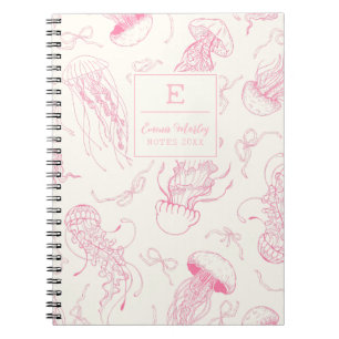 Roze  kwal Ocean bow Monogrammed girly Notitieboek