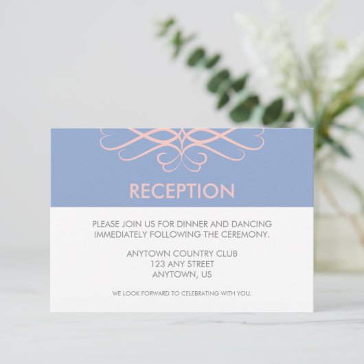 Roze Kwarts en Blauw, Elegante Bloemen Bruiloft Informatiekaartje (Staand voorkant)