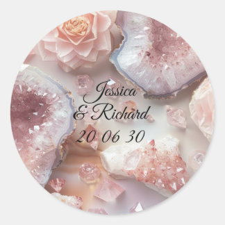 Roze Kwarts Romantische Trouwstickers op Maat Ronde Sticker