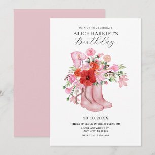 Roze laarzen bloemboeket kaart