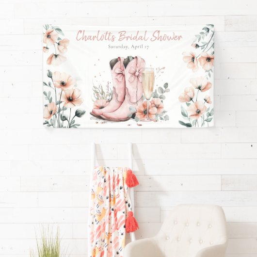 Roze Laarzen & Borrelende Champagne Glas Bruidsdou Spandoek (Insitu)