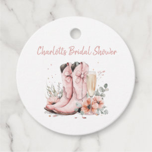 Roze Laarzen & Borrelende Champagneglas Bruidsdine Bedankjes Labels