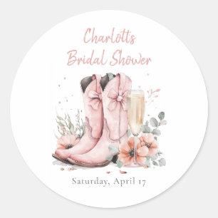 Roze Laarzen & Borrelende Champagneglas Bruidsdouc Ronde Sticker