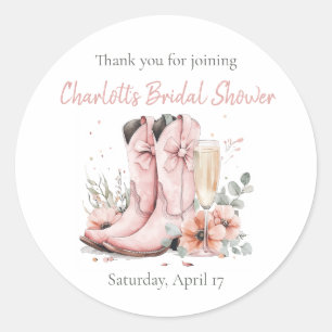 Roze Laarzen & Borrelende Champagneglas Bruidsdouc Ronde Sticker