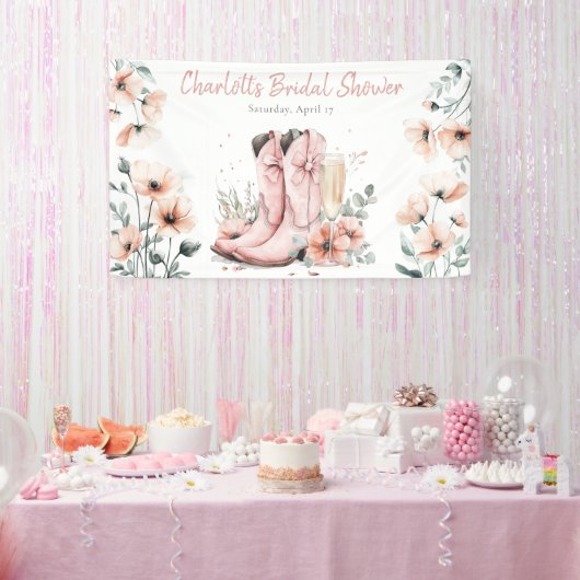 Roze Laarzen & Borrelende Champagneglas Bruidsmeis Spandoek (Feest)