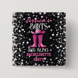 Roze laarzen en Bling Bachelorette Party Vierkante Button 5,1 Cm
