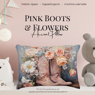 Roze laarzen en bloemen accent kussen