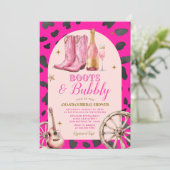 Roze laarzen en bubbelig Western Vrijgezellenfeest Kaart (Staand voorkant)