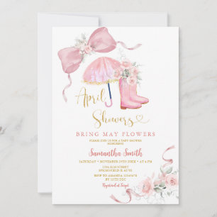 Roze Laarzen en Paraplu April Showers Baby Shower Kaart