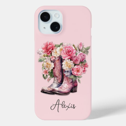 Roze laarzen met gebloemde monogram Case-Mate iPhone case (Achterkant)