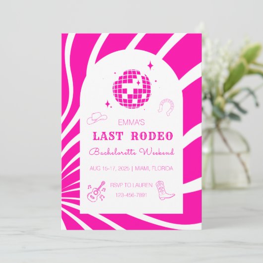 Roze Laatste Rodeo Bachelorette Weekend uitnodigin Kaart (Staand voorkant)