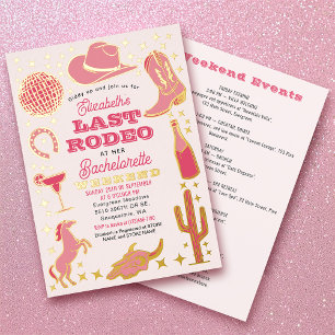 Roze Laatste Rodeo Cowgirl Bachelorette weekend Folie Uitnodiging