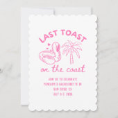 Roze laatste toast op de kust Bachelorette Uitnodi Kaart (Voorkant)
