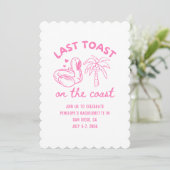 Roze laatste toast op de kust Bachelorette Uitnodi Kaart (Staand voorkant)