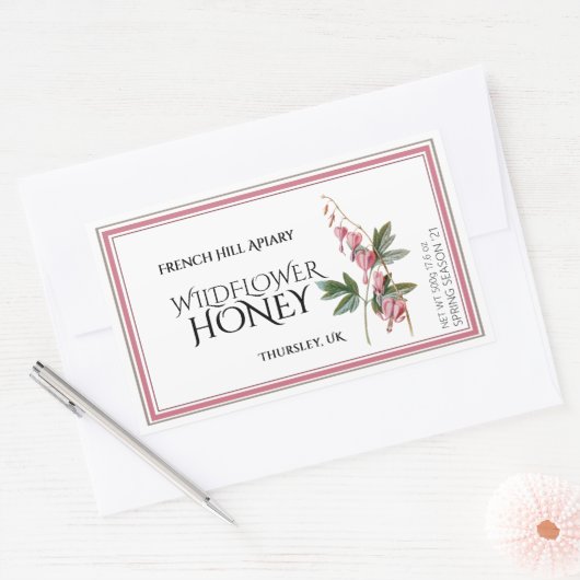 Roze label voor honing van wilde bloemen (datum wa (Envelop)