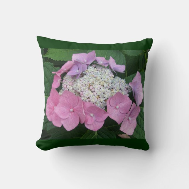 Roze Lace-Cap Hortensia Bloesems - Kussen (Voorkant)