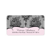 Roze Lace Damask retour adres labels. Etiket (Voorkant)